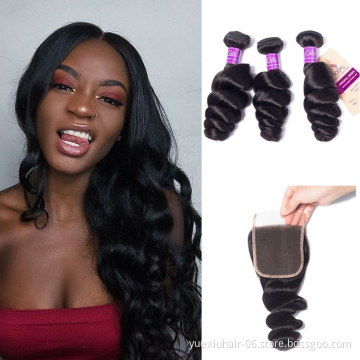 Loose Wave Hair 3 Bundles with 4x4 Closure  Wholesale Cuticle Aligned Virgin Human Hair